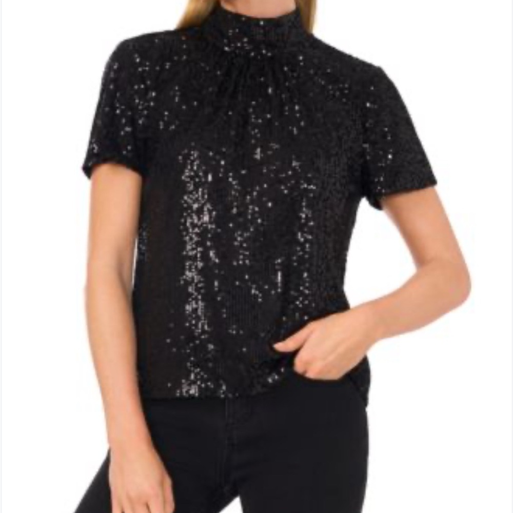CeCe Black Sequin Blouse - Picture 2 of 10